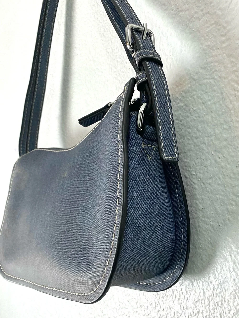 DKNY Denim Y2K Small Shoulder Bag w/ Varsity Logo Patch Like New